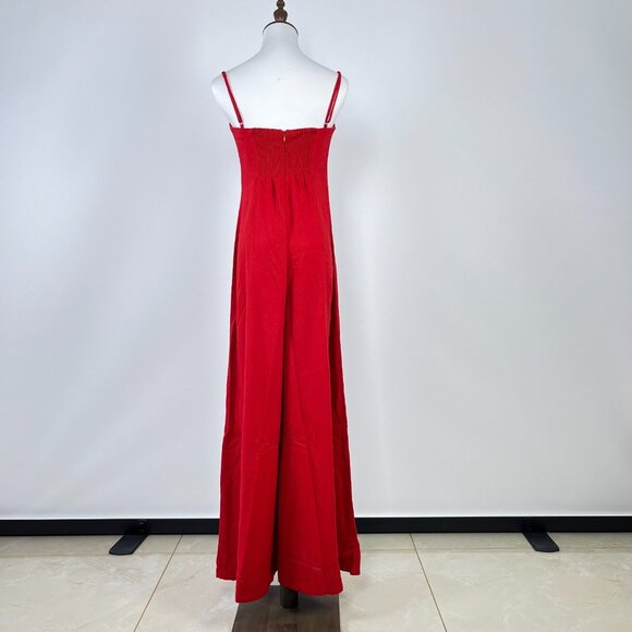 NWOT Farm Rio Linen Blend Sleeveless Halter Wide Leg Jumpsuit Sz M Red - Picture 5 of 12